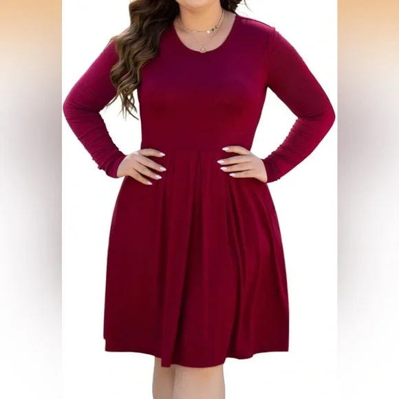 Elegant Burgundy Long Sleeve Dress - Picture 1 of 6